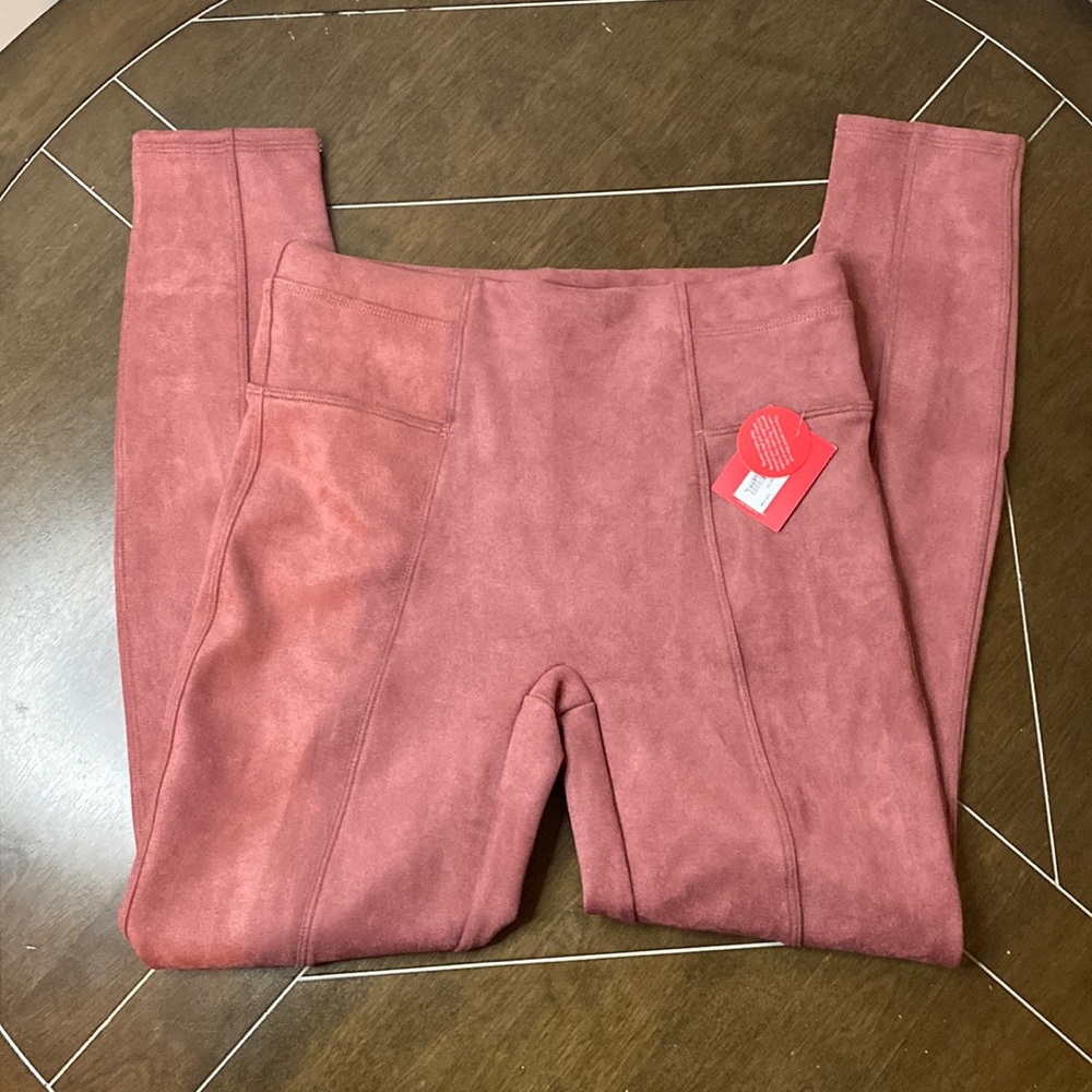 Spanx petite small faux suede leggings rich rose pink nwt pants